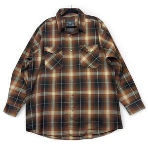 Dixxon Flannel The Barrel Brown Plaid Snap Shirt Mens 2XL XXL Tall Biker Moto